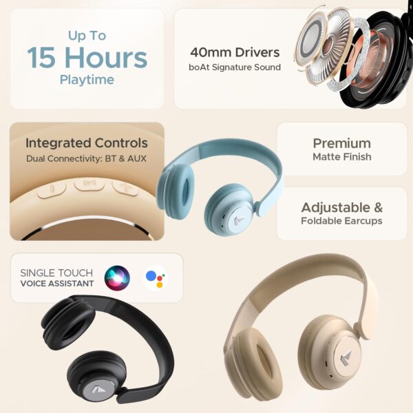 boAt Rockerz 450, 15 HRS Battery, 40mm Drivers, Padded Ear Cushions, Wireless Headphone with Mic - Image 3