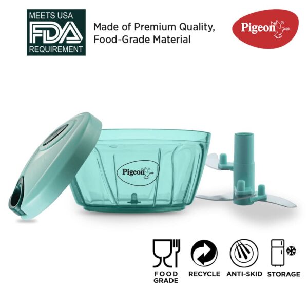 Pigeon Polypropylene Mini Handy and Compact Chopper with 3 Blades for Effortlessly Chopping Vegetables and Fruits for Your Kitchen (12420, Green, 400 ml) - Image 3
