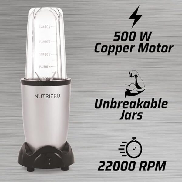 NutriPro Juicer Mixer Grinder - Smoothie Maker - 500 Watts (2 Jar, Silver) - 2 Year Warranty - Image 3