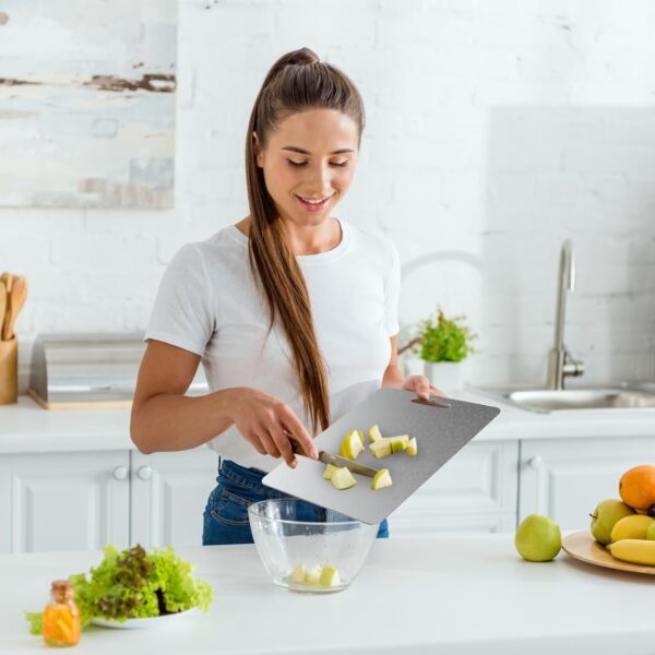 OrganizeMee Large Stainless Steel Cutting Board for Kitchen - Premium Vegetable and Fruit Cutter, Heavy-Duty Metal Chopping Board, Big Size Pad (36 cm X 25 cm)