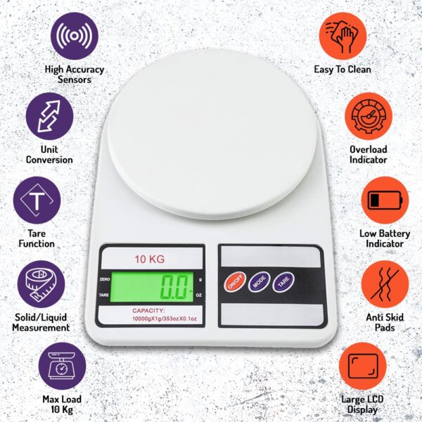 Atom 10Kg Kitchen Weight Machine 6 Months Warranty, Digital Scale with LCD Display, Scale for Home Baking, Cooking & Balance Diet. Weighing Machine with capacity 10Kg, SF400/A121,Color May Vary - Image 5