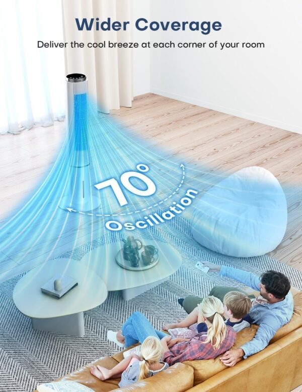 HIFRESH Air Cooler for Home, Mute Operation, 107CM Tower Cooler w/Remote & LED Display, 4 Mode & 3 Speed, 12H Timer, 26 Feet Air Delivery, 4L Water Tank, 4 Ice Packs, 70° Swing Control, 80W Low Power - Image 6