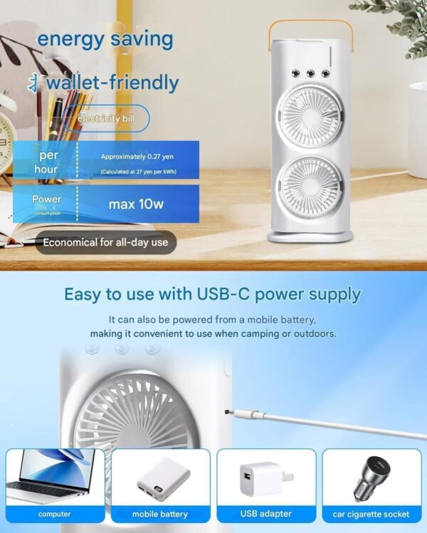 TEKCOOL Mini Cooler for Room Cooling AC Portable Mini Fan Artic Cooler with 7 Colors LED Light, 1/2/3 H Timer, 3 Wind Speeds and 3 Spray Modes for Office,Home,Dorm,Travel1 - Image 4