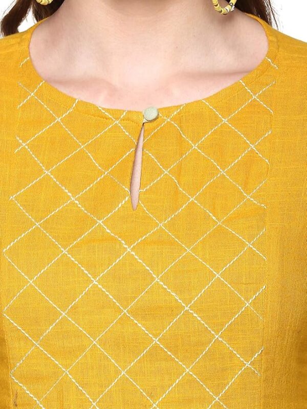 idaLia Ethnic Kurta Set for Women 3/4 Sleeve, Round Neck Cotton A-line Solid Kurta with Palazzo Pant Set - Image 3