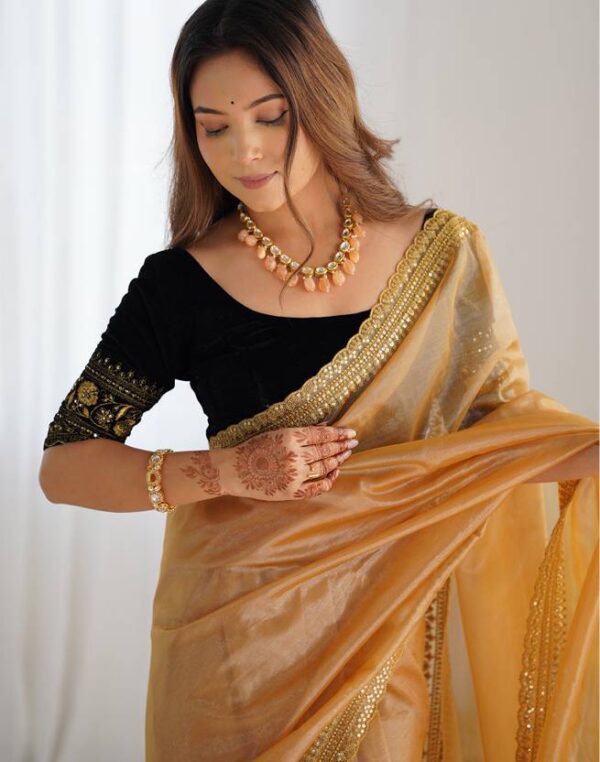 Embellished, Embroidered Bollywood Net Saree  (Brown)