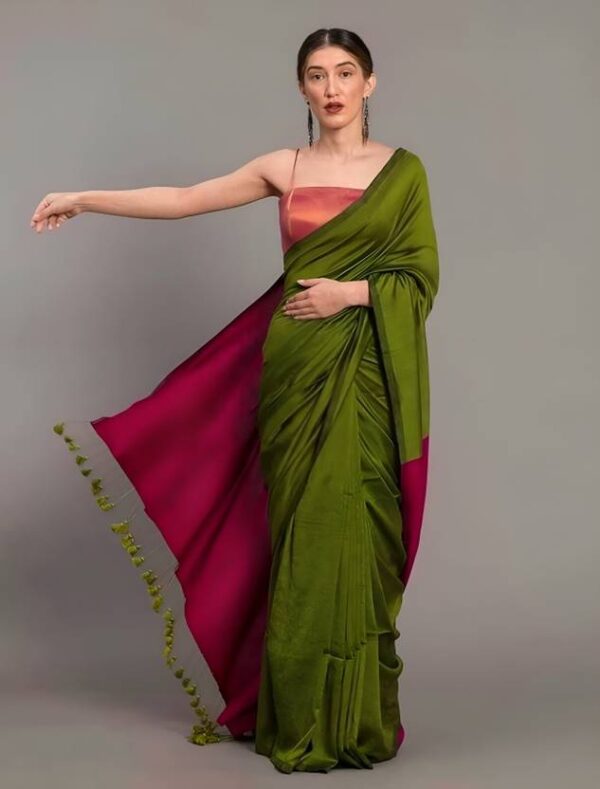 Woven Handloom Cotton Blend Saree  (Pink, Green)