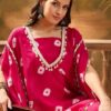 Sangria Bandhej Printed Kaftan & Tube Top With Sharara